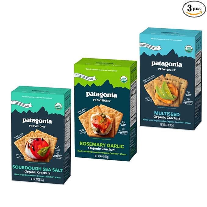 Patagonia Provisions Cracker Variety Pack – 3g Plant Protein Per Serving – Made with Wheat Flour & Sea Salt – Non-GMO, No Added Sugar - Crispy & Crunchy (3 Pack)
