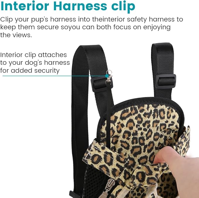 Inspack Dog Backpack Carrier/Cat Carrier, Adjustable Pet Front Carriers Travel Bag for Puppy Medium Dogs, Legs Out, Soft Dog Chest Carry Backpacks for Hiking/Camping, 2.5-4 lbs, Leopard Print