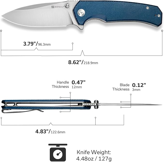 SENCUT Skarnax Pocket Knife for Men, Folding Knife with 3.79" 9Cr18MoV Blade & Micarta Handle, Lightweight Everyday Carry, Camping, Hunting, Outdoor (Blue)