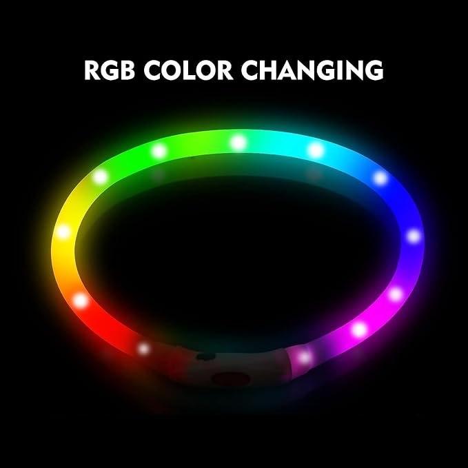 LED Dog Collar, Rechargeable RGB Color Changing Light Up Dog Collars, Waterproof Dog Lights Make Pet Visible and Safety for Night Walking,Outdoor, Camping, for Small Medium Large Dogs
