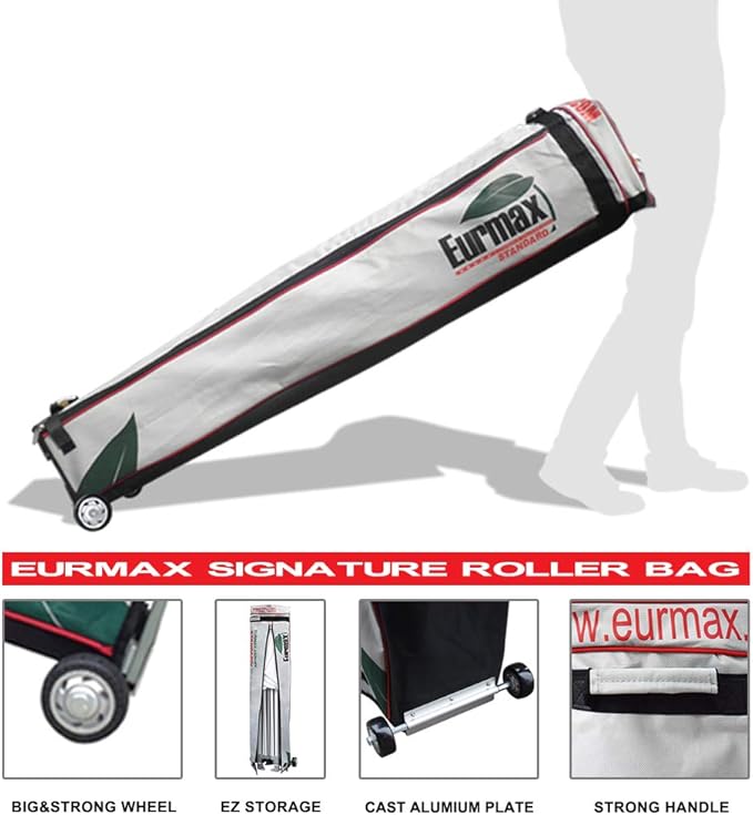 Eurmax USA 10'x10' Pop-up Canopy Tent Commercial Instant Canopies with 4 Removable Zipper End Side Walls and Roller Bag, Bonus 4 SandBags(Beige)