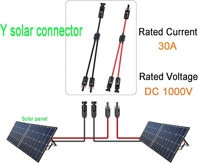 Y Solar Connector,Solar Y Branch Parallel Cable,Solar 1 to 2 Male Female Connector Adapter,10AWG 45A Waterproof IP68 40CM Cable, for Solar Panels,Solar Cells (MFF&FMM,1 Pair)