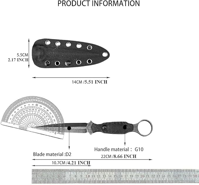 HUAAO Fixed Blade Knife with Kydex Sheath,Razor-Sharp D2 Steel Blade & G10 Handle,Full Tang EDC for Outdoor, Camping, Hiking,Fishing,Gifts for Men