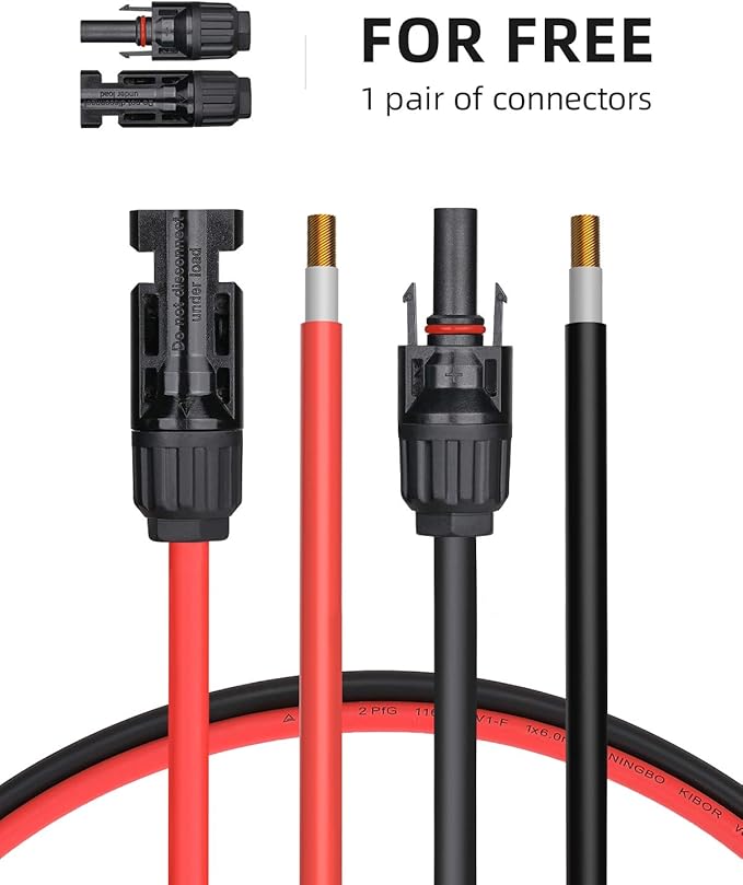 BougeRV 40 Feet 10AWG Solar Extension Cable with Female and Male Connector with Extra Pair of Connectors Solar Panel Adaptor Kit Tool (40FT Red + 40FT Black)