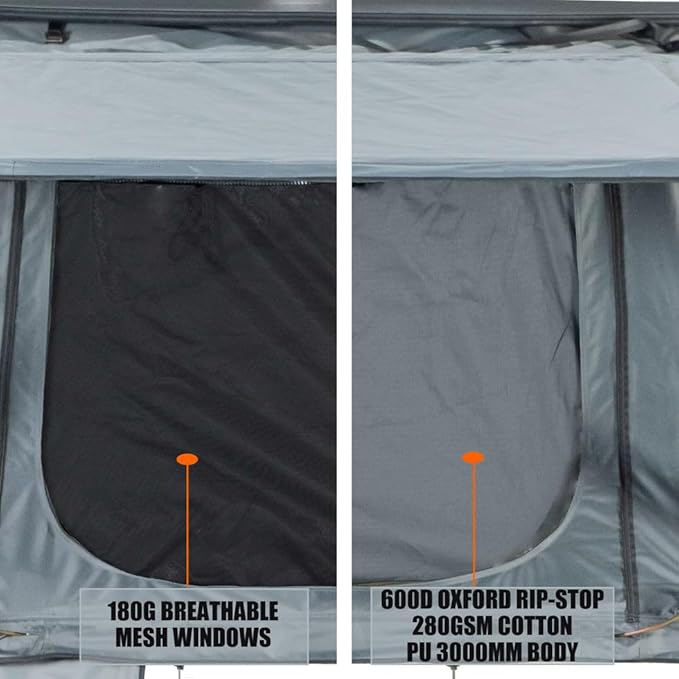 BIVVYY V2 Rooftop Hard Shell, Vehicle Mounted Pop Up Hardshell Roof Top Tent, Side Open Rooftop Tent with Rainflys for Van SUV Truck (4+ Person)