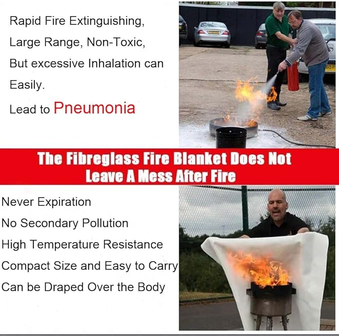 Fire Blanket for Home Emergency Survival ??Fiberglass Suspend Fire Flames Suspension Blankets for Home and Kitchen School Grill Garage House Warehouse Safety (4pcs-FireBlankets)