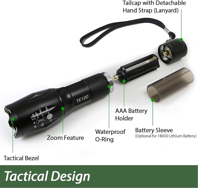 EcoGear FX LED Flashlight - Mini Camping Flashlight with High Lumens, 5 Light Modes, Zoomable Beam - Bright Tactical Flash Light for Outdoor Home and Emergency (1)