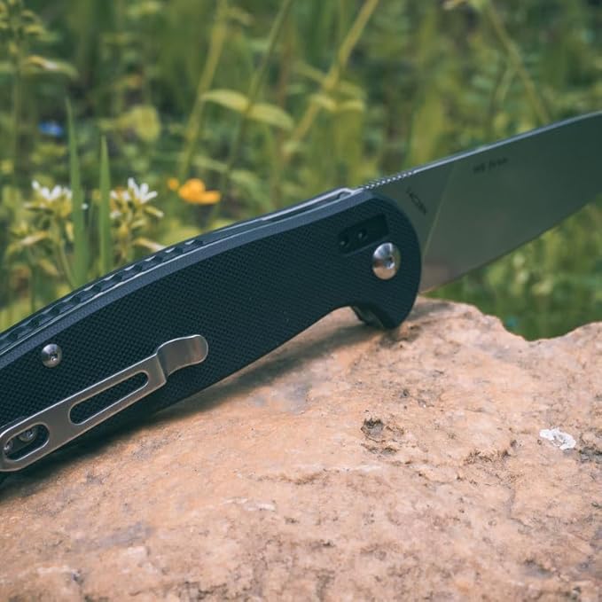 REALSTEEL H6 Blue Sheep Folding Pocket Knife,Nail Nick, 3.74" 14C28N Satin Blade, Thumb Stud, G10 Handle, 5oz, Tip-up Pocket Clip, EDC, Gifts, Camping Hiking Hunting(Sheepfoot Point Ambidextrous)