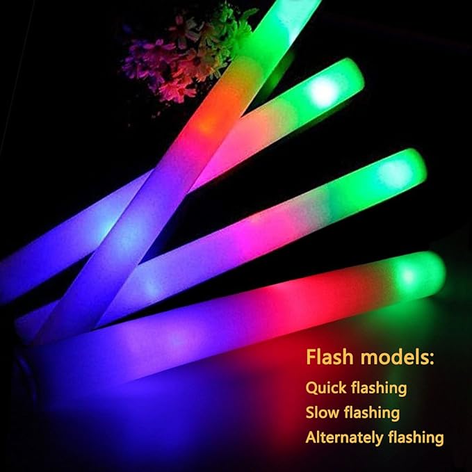 Glow Sticks Bulk,200 Pcs LED Foam Sticks Glow In The Dark Party Supplies with 3 Modes Colorful Flashing for Birthday Wedding Party Halloween Christmas