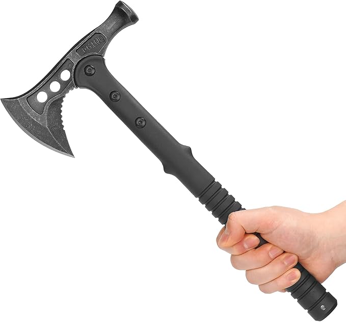 Camping Axe, Survival Chopping Hatchet with Sheath, Tactical Tomahawk with Hammer, Nylon Fiber Handle for Outdoor Survival Hiking Camping