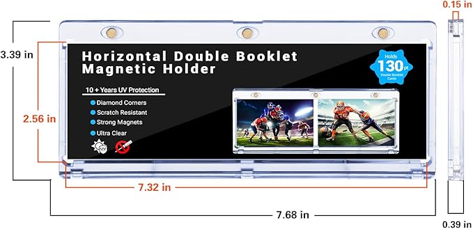2-Pack Booklet Magnetic Card Holders - 187mm One Touch Magnetic Booklet Card Holder, Horizontal Booklet One Touch, 130PT Booklet Magnetic Case, Collection Display Frame,Inner Size 7.32"x2.56"x0.15"