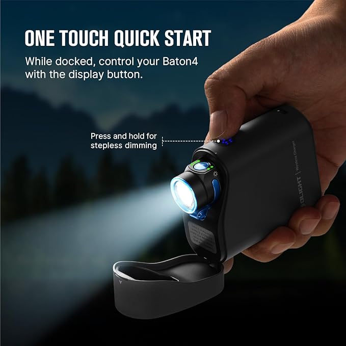 OLIGHT Baton4 Premium Edition EDC Flashlights 1300 Lumens with Type-C Charging Box, Powered by Rechargeable Battery, Small Bright Light IPX8 Waterproof for Emergencies, Outdoors (Black)