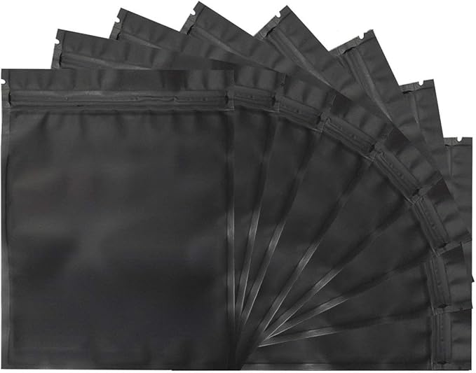 100 Pack Resealable Mylar Bags 7.1 x 10.2 Inch Smell Proof Bags Foil Pouch Flat Bag Matte Black