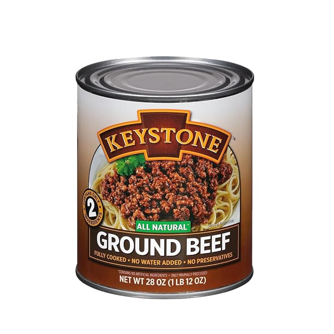 Keystone Meats All Natural Heat and Serve Ground Beef 28 oz – Fully Cooked Canned Meat – Ready to Eat – 5-Year Shelf Life – Pantry Staple for Everyday Meals, Emergency Survival Canned Food – Made in USA – Pack of 4