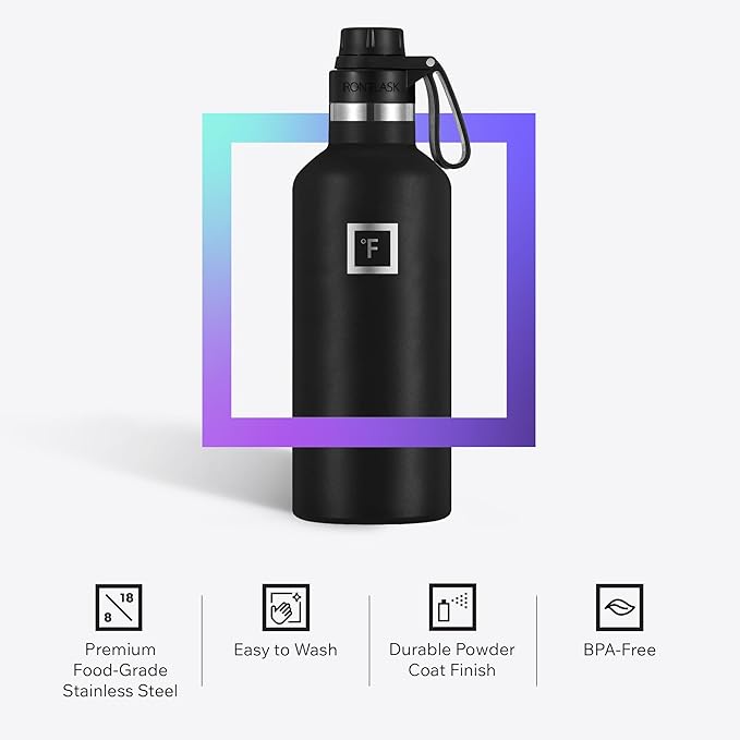 IRON °FLASK Camping & Hiking Hydration Canteens - 3 Lids (Narrow Spout Lid) Leak Proof Vacuum Insulated Stainless Steel - Hot & Cold Double Walled Sports Water Bottle - Cotton Candy, 32 Oz