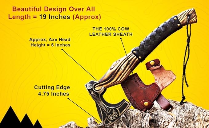 Custom Gift Forged Carbon Steel Viking Axe with Rose Wood Shaft, Viking Bearded Camping Axe & Hatchet, Best Birthday Gift for Him, 18 Inches (Valhalla Axe)