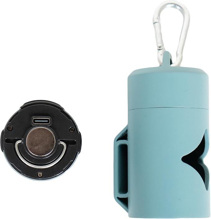 Lumi Dog Waste Bag Holder with LED Flashlight, Hands-Free Dog Walking Accessory with Carabiner Clip & Bags - Great for Camping, Outdoor Use, and Lighting Your Path (BLUE)
