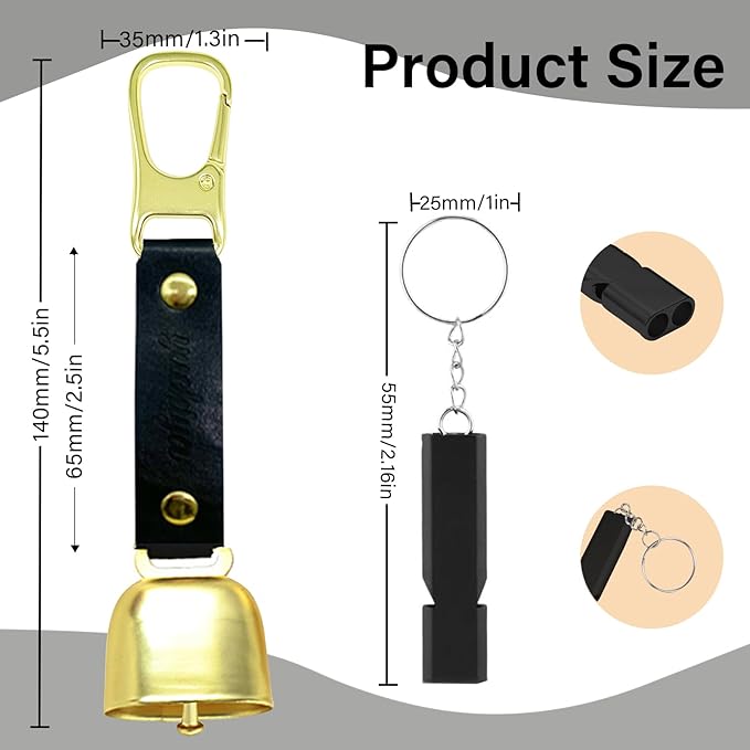 Bear Bell with Magnetic Silencer|Bear Bells for Hiking & Camping|Bear Deterrent Device with Emergency Whistle & Carabiner to Scare Animals|Bear Alarm for Outdoor Biking Fishing Climbing