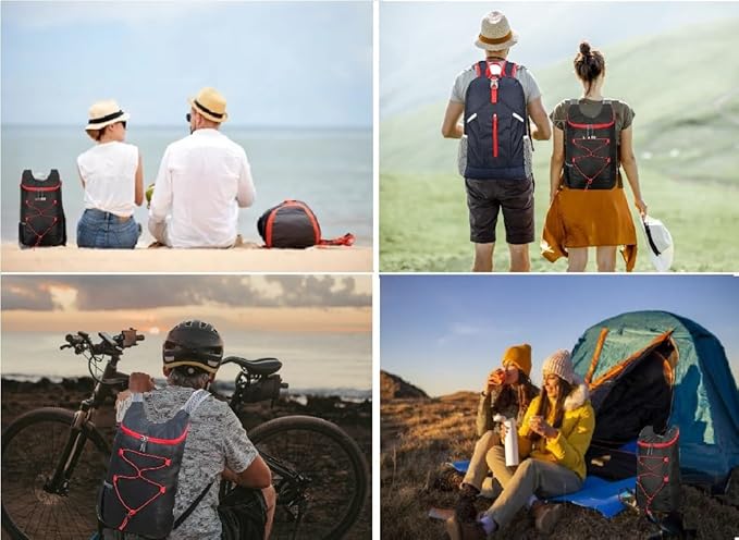 16L Lightweight Foldable Hiking-Backpack Small Packable-Daypack For Travel,Ultralight Water-Resistant Gym Bag Men Women Easy Carry-on (Black+Red)