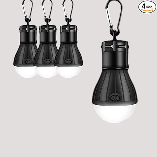 4 Packs LED Camping Lights ,Camping Gear, Camping Tent Lantern Tent Lights Portable Outdoor Waterproof Emergency Light Bulb,Super Bright, for Hiking, Party,Camping, Fishing, Power Failure (Black )