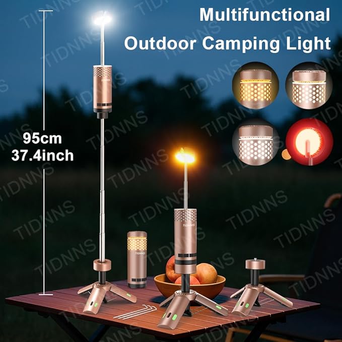 Camping Lights Rechargeable, Detachable Camping Lantern with Stand, Telescopic Waterproof Camp Lamp, Magnetic Work Hanging Light, LED Tent Flashlights for Emergency (Rose Gold- Upgraded)