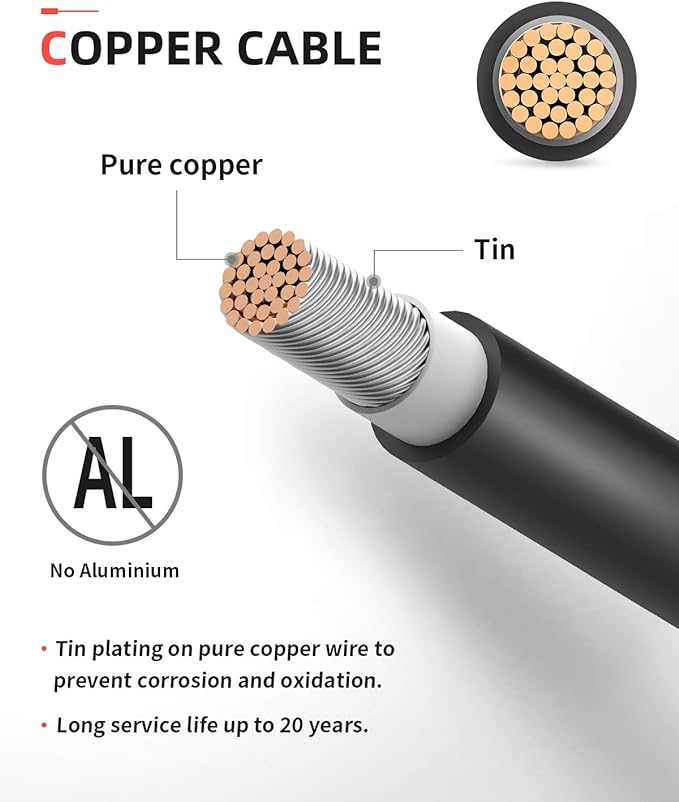 BougeRV 60 Feet 10AWG Solar Extension Cable with Female and Male Connector with Extra Pair of Connectors Solar Panel Adaptor Kit Tool (60FT Red + 60FT Black)