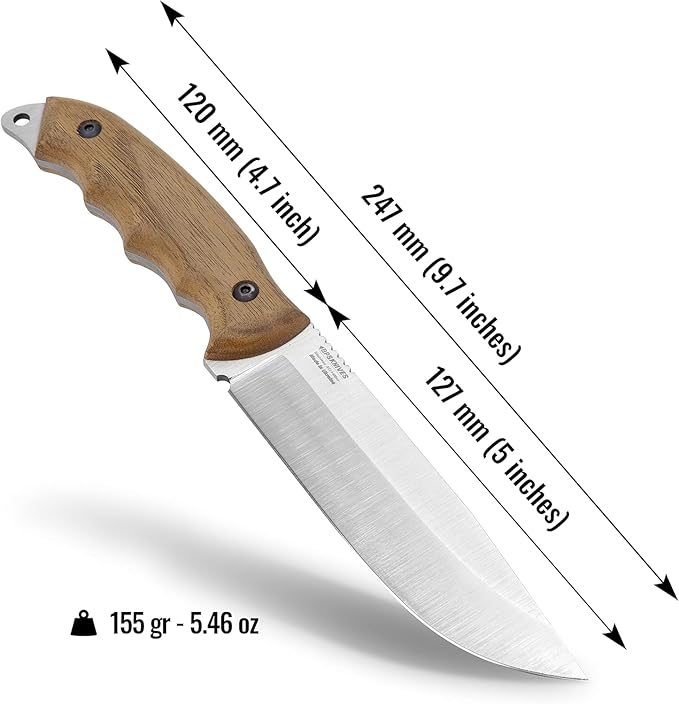 BPSKNIVES HK6 - Handmade Stainless Steel Knife - Fixed Blade Full Tang Bushcraft Knives - Scandinavian Camping Hunting Knife With Leather Sheath - Utility Outdoor Knives