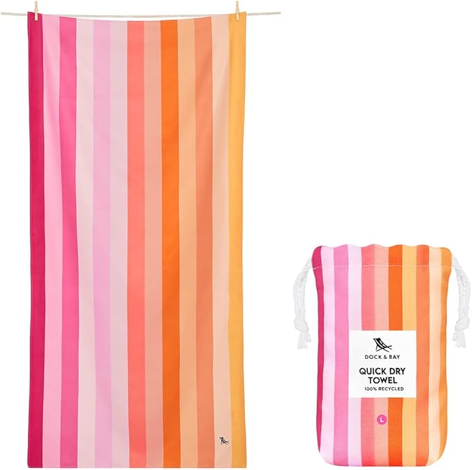 Dock & Bay Beach Towel - Quick Dry, Sand Free - Compact, Lightweight - 100% Recycled - Includes Bag - Rainbow Shores - Set of 6 - Large (160x90cm, 63x35)