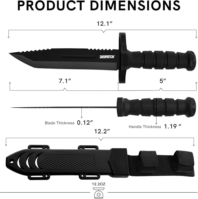 Dispatch Fixed Blade Hunting Knife with Sheath, 12-inch Survival Knives for Men Tactical Bowie Knife with Non-Slip Handle for Bushcraft, Outdoor Camping