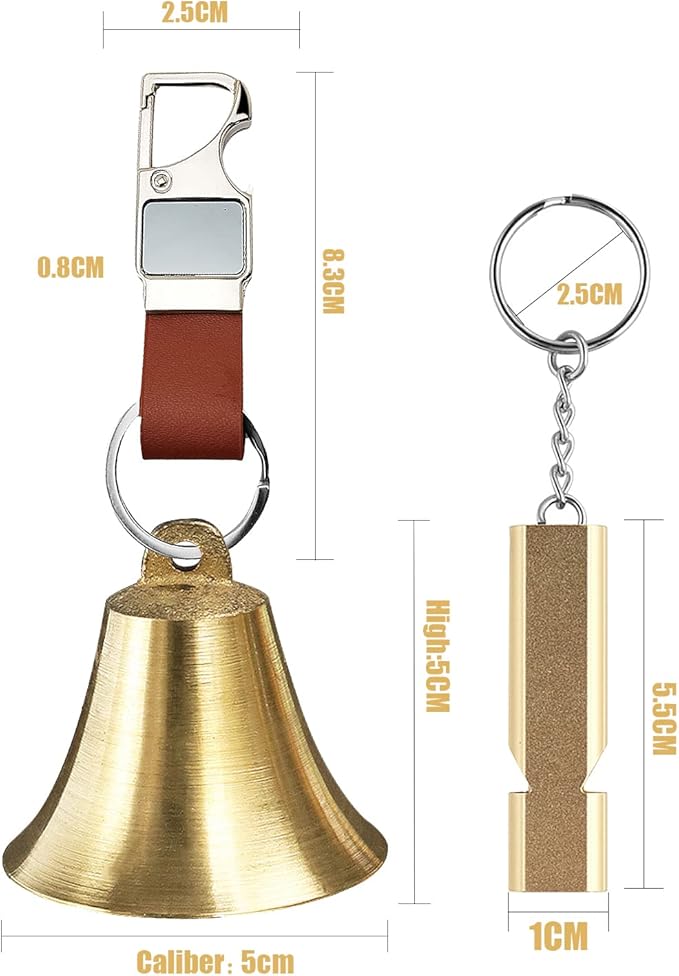Pacify 2" Loud Bear Bell with Whistle for Hiking, 3 in 1 Solid Brass Bear Bells with Emergency Whistle and Carabiner for Survival, Hiking, Camping, Fishing, Biking