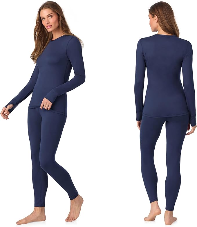 Cuddl Duds Womens Fleece Lined Thermal Base Layer Set – Long Sleeve Shirt & Leggings for Cold Weather – Lounge Set for Women