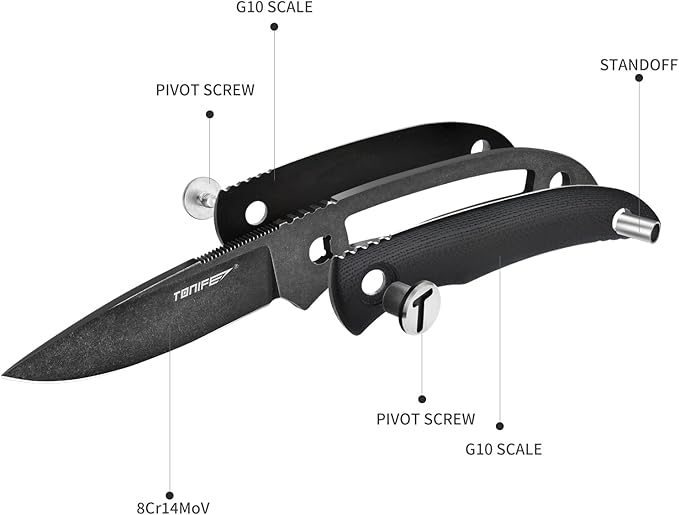 TONIFE Nova 2.68'' Blade Mini Neck Knife Full Tang Fixed Blade Knife with Kydex Sheath and Adjustable Paracord Lanyard for Camping Outdoor Survival Tool (Black+Black Oxide then Stonewash)