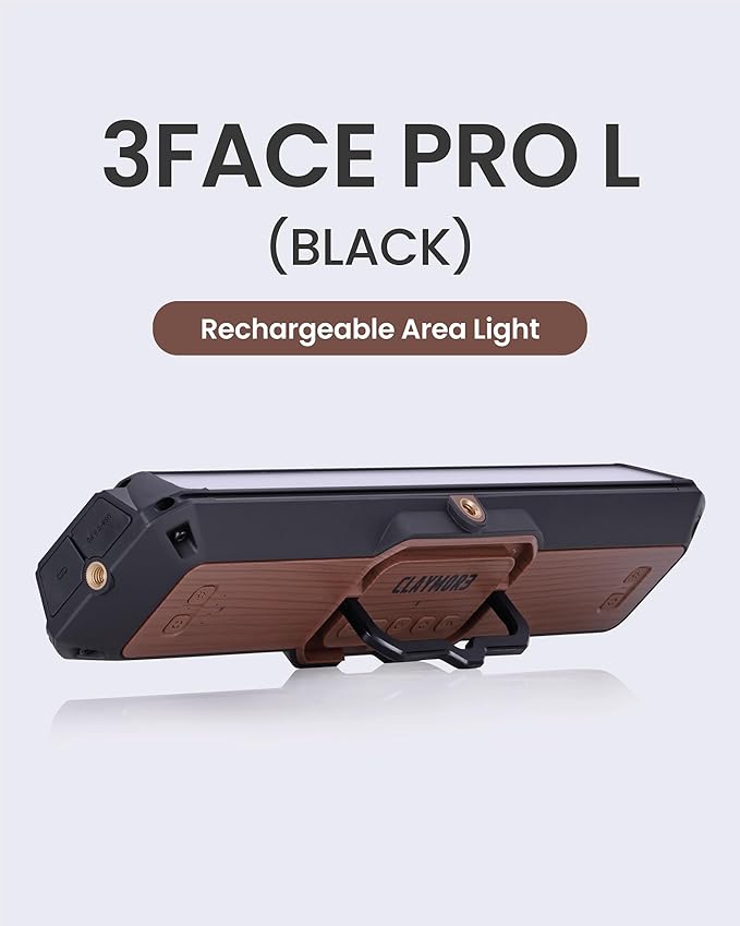 Claymore 3Face Pro L (Black) - Rechargeable Surface Area Camping Light for Trucks, Overlanding, Tents, Canopies, Outdoor Events, Street Vendors, Work Lighting, Long-Lasting Battery, Hanging Design