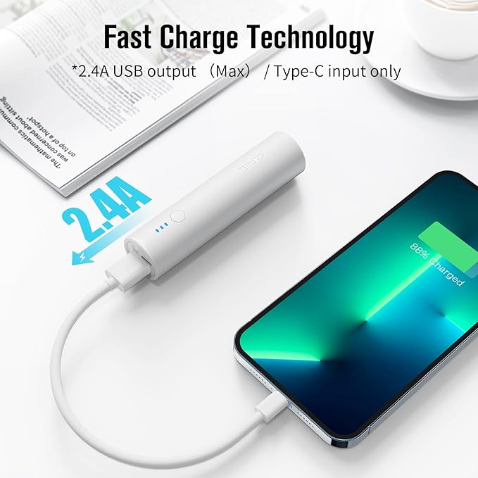 Portable Charger, 5000mAh Mini Power Bank, S03 2-Pack Pocket Size Fast Charging USB-C (in&Out) Compatible with iPhone Series, Android Phone and More,Purple