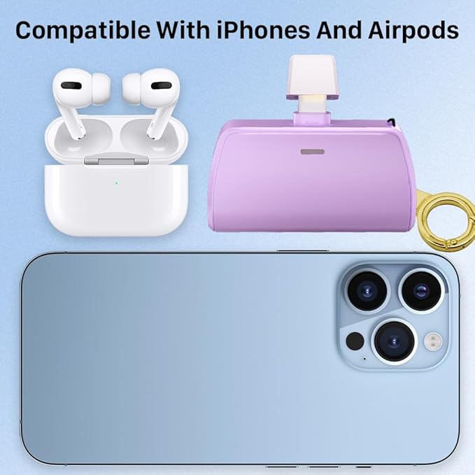 WAVYPO Keychain Portable Charger 2500mAh, Cell Phone Portable Power Bank Pack Mini Power Emergency Pod Fast Charging Compatible for iPhone 14/14 Pro Max/13/13 Pro Max/12/12 Pro Max/11/XR/X/8 (Purple)