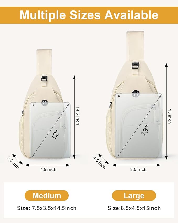 Crossbody Bags for Women Man, Waterproof Sling Bag Backpack Trendy Casual Cross Body Bags with Convertible Shoulder Strap Chest Bag for Camping Hiking Travel Essentials (Ivory, Large)