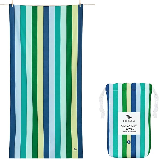 Dock & Bay Beach Towel - Quick Dry, Sand Free - Compact, Lightweight - 100% Recycled - Includes Bag - Rainbow Shores - Set of 6 - Large (160x90cm, 63x35)