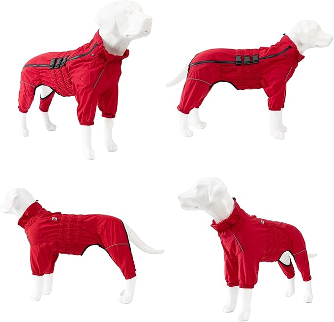 Dogs Waterproof Jacket, Lightweight Waterproof Jacket Reflective Safety Dog Raincoat Windproof Snow-Proof Dog Vest for Small Medium Large Dogs Red M