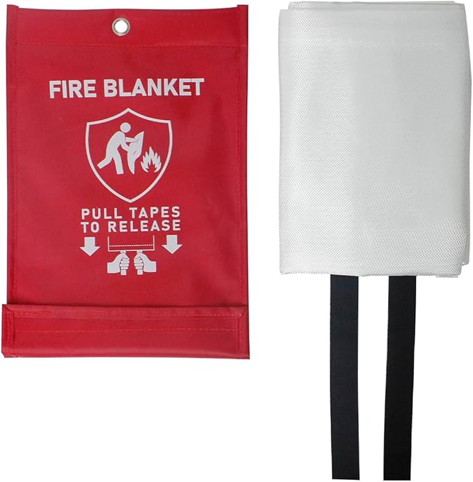 Emergency Fire Blanket for Home Kitchen 40"x40" 2 Pack with Gloves and Hooks Flame Suppression Fiberglass Fireproof Retardant Blankets for Car Boat Camping BBQ Grill Warehouse Survival Safety
