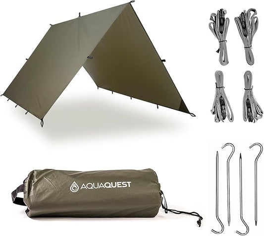 AquaQuest Guide Tarp ??Ultralight Waterproof (5,000 mm) Seam-Taped 40D Ripstop Rain Fly for Backpacking, Stealth Camping & Thru-Hiking
