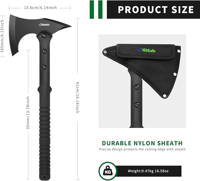 Tactical Survival Tomahawk Outdoor Axe for Hiking Camping Axe with Spike Hatchet Emergency Breaching Multitool Throwing Axe Includes Sheath