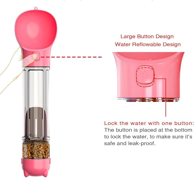 DoqiPaw Dog Travel Water Bottle Leak Proof No Spill Lead Leash Waterer Feeder Accessory Alternative to Dispenser Portable Pet Bowl Large Dogs(500ml) (Pink)