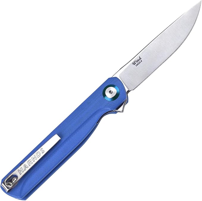 Wind Pocket Knife Flipper Sandvik Steel G10 Handle Folding Knife Ball Bearing with 2-Position Clip for Camping Survival and EDC (Blue)