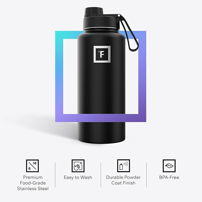 IRON °FLASK Camping & Hiking Hydration Flask with 3 Lids - Stainless Steel, Double Walled & Vacuum Insulated Water Bottle - Leak Proof & BPA Free (Bubble Gum, Spout - 32 oz)
