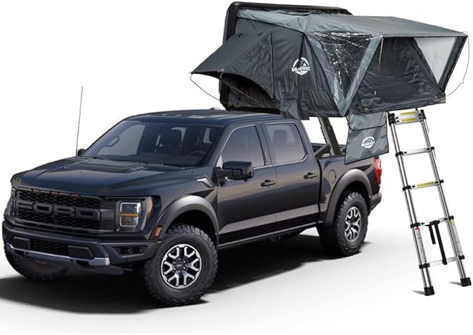 BIVVYY V2 Rooftop Hard Shell, Vehicle Mounted Pop Up Hardshell Roof Top Tent, Side Open Rooftop Tent with Rainflys for Van SUV Truck (4+ Person)