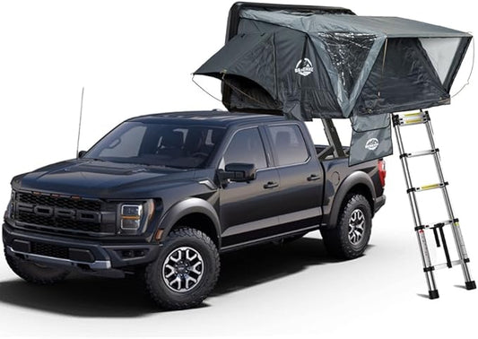 BIVVYY V2 Rooftop Hard Shell, Vehicle Mounted Pop Up Hardshell Roof Top Tent, Side Open Rooftop Tent with Rainflys for Van SUV Truck (4+ Person)
