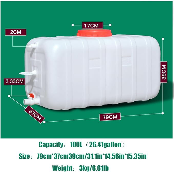 Food Grade Water Carrier 45L/75L/100L/200L Water Container Water Container with Faucet,Portable Water Storage Jug Perfect for Outdoors Camping Hiking Emergency(Size:100L/26.41gal)