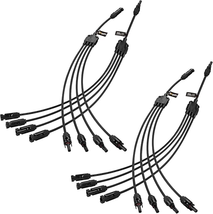 BougeRV Solar Y Branch Connectors Extra Long Solar Panel Parallel Connectors 1 to 4 Solar Cable Wire Plug Tool Kit (2 Pairs/M/FFFF and F/MMMM)