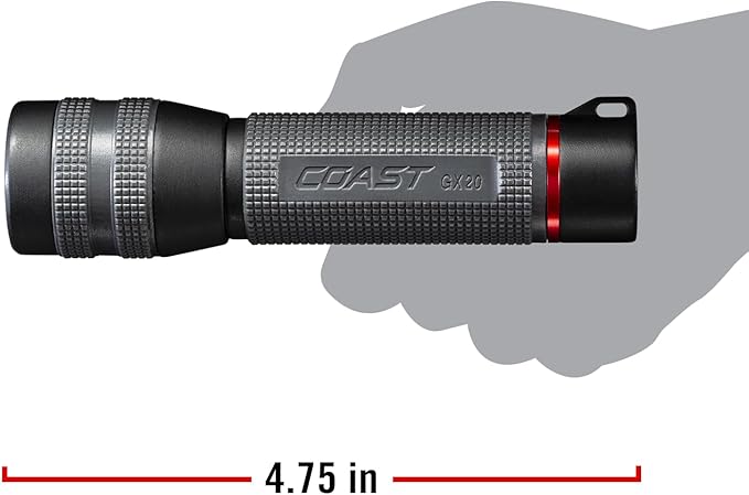 Coast GX20 1200 Lumen Waterproof Alkaline-Dual Power LED Flashlight with Twist Focus, Anti-Roll Cap and Textured Handle - Compatible with 4 x AAA Batteries (Included) or ZX750 Rechargeable Battery