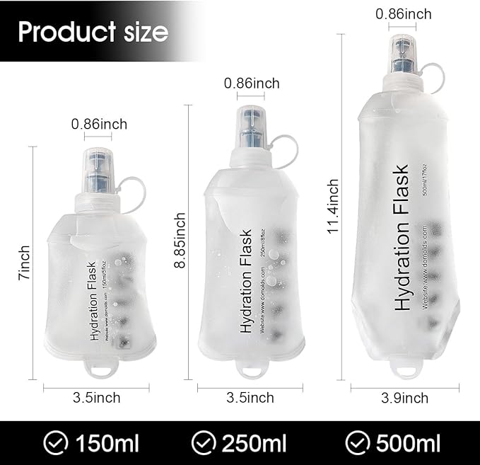 WILDREEDS 250ml Soft Flask, TPU Collapsible Soft Water Bottle for Hydration Pack, Running Vest, Folding Water Bottle for Hiking Cycling Climbing-1Pcs, White